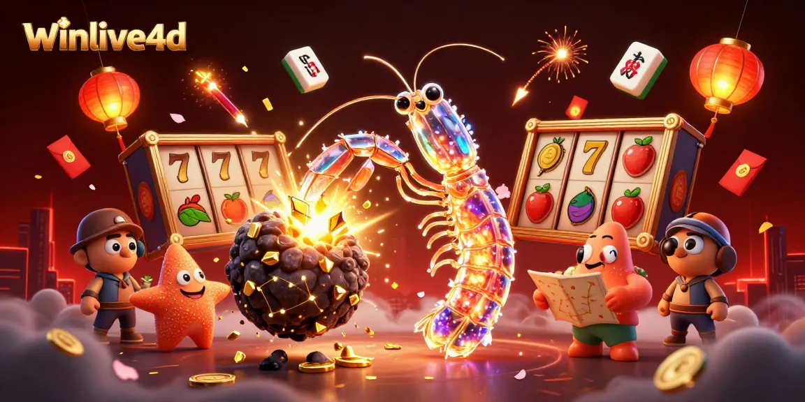 winlive4d enhances the fun with a galactic samurai mantis shrimp amidst exploding treasures