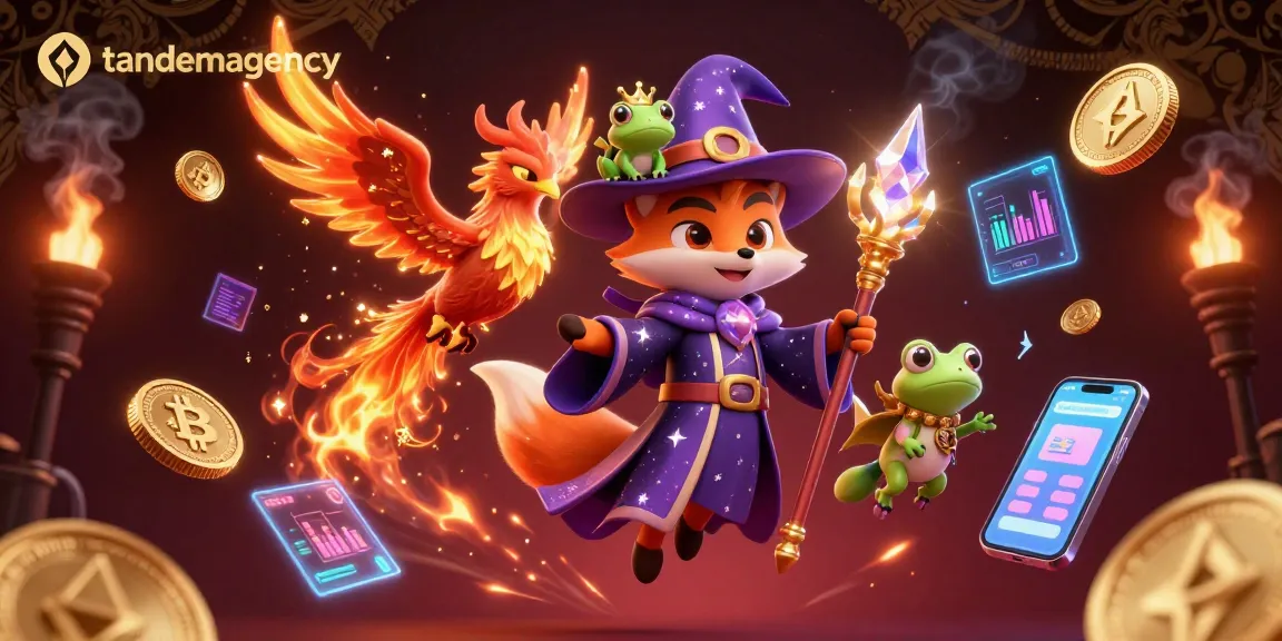 Join the adventure with tandemagency's mystical casino wizard fox, exploring vibrant crypto gaming!