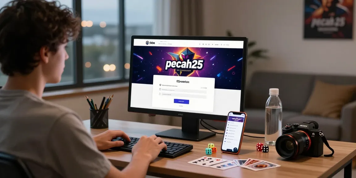 Proses login pecah25 di desktop dengan suasana nyaman di rumah.