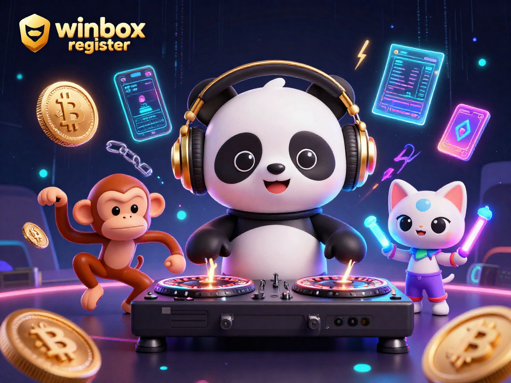 Engage in fun experiences and win with winbox register through a vibrant casino party scene featuring animated characters.