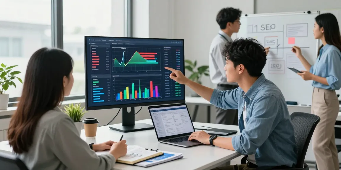 Tim pemasaran digital memanfaatkan analisis data UE99 untuk strategi terbaik di kantor modern.