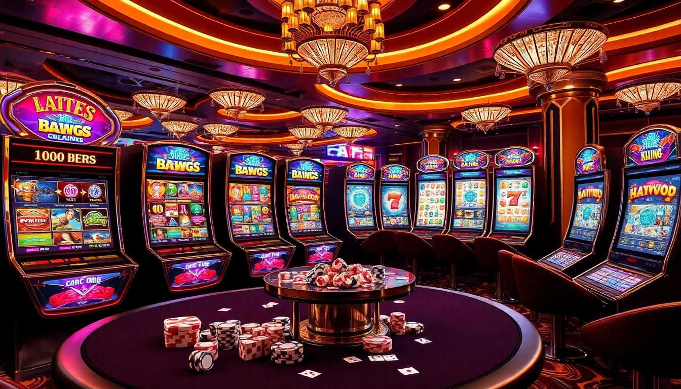 Engaging scene of slot online gacor machines showcasing high win rates and vibrant graphics in a casino atmosphere.