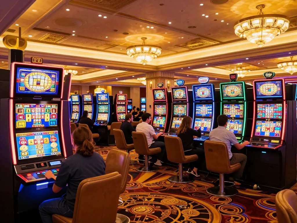 Players enjoying exciting slot games at Forsyth Sundowner Inn casino, showcasing vibrant atmosphere