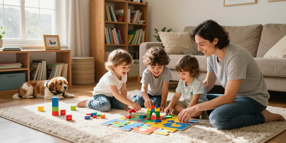 Interactive family time with link slot educational games in a warm living room.