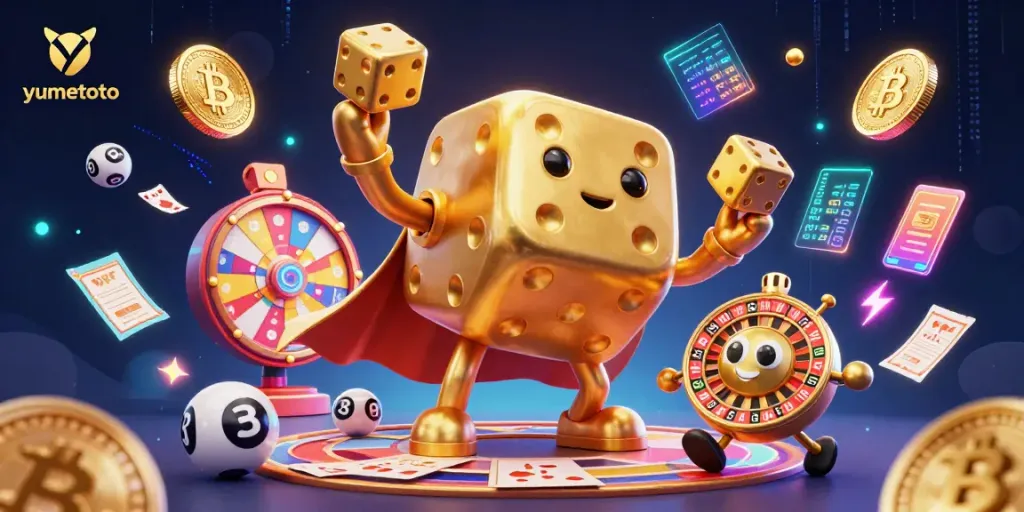 Experience excitement with Yumetoto's interactive lottery scene featuring vibrant characters and elements.