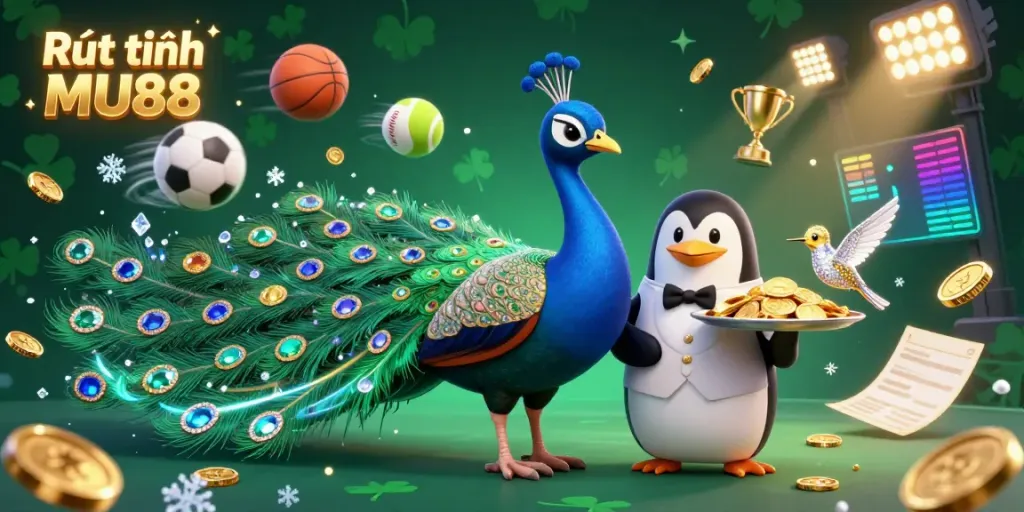 Experience Rút tiền MU88 with a vibrant 3D scene showcasing excitement from sports betting elements.