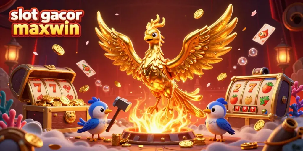 Experience the thrill of slot gacor maxwin with molten golden phoenix and vibrant casino elements.