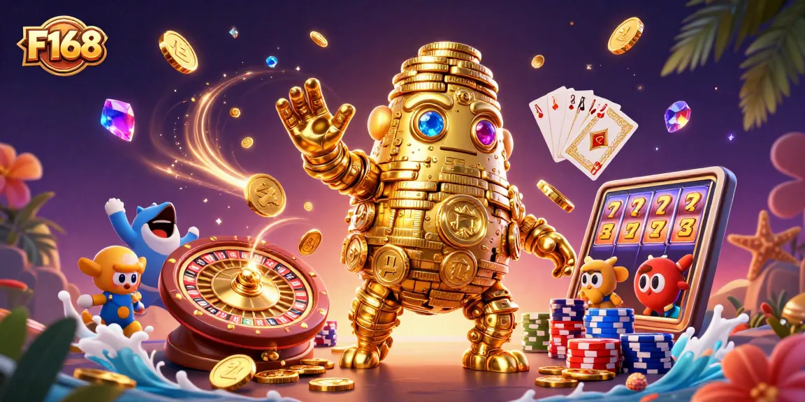 Experience thrilling gameplay and big wins with F168 in a vibrant 3D casino scene filled with dynamic elements.