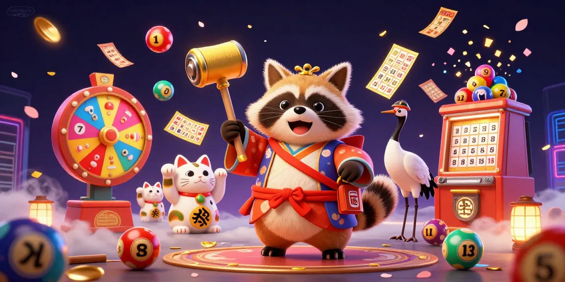 Immerse in kenzototo's vibrant world of luck with cartoon characters amidst a colorful explosion of gaming elements.