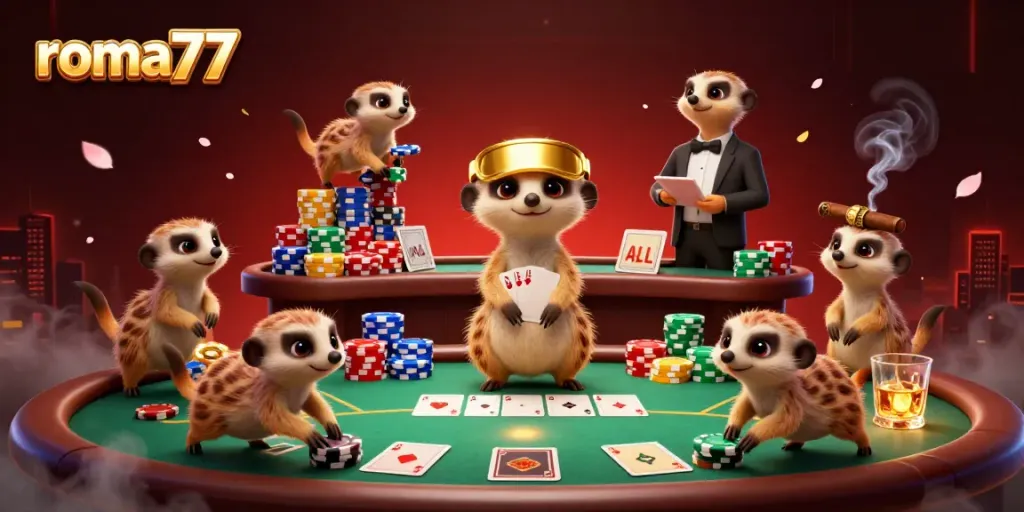 Roma77 menampilkan sekelompok meerkats menjalankan kasino dengan semangat berharga serta banyak elemen permainan yang menarik.