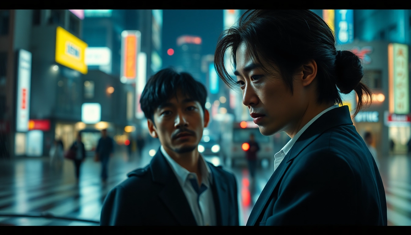 Menampilkan momen dramatis film semi jepang dengan karakter dalam suasana perkotaan yang stylish.