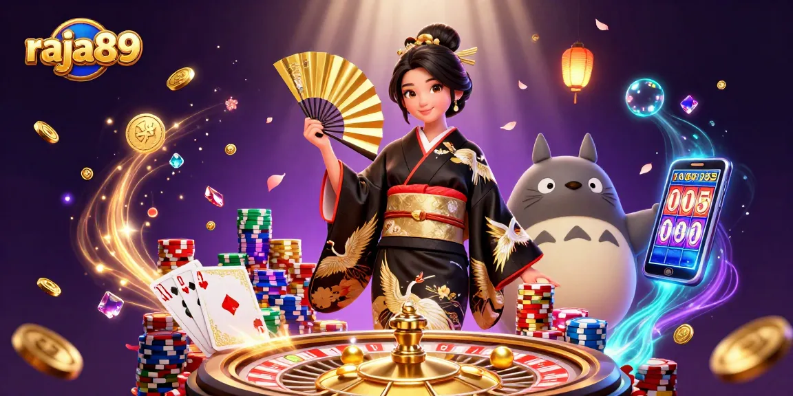 Experience the excitement of raja89 with a vibrant scene of casino elements and characters.