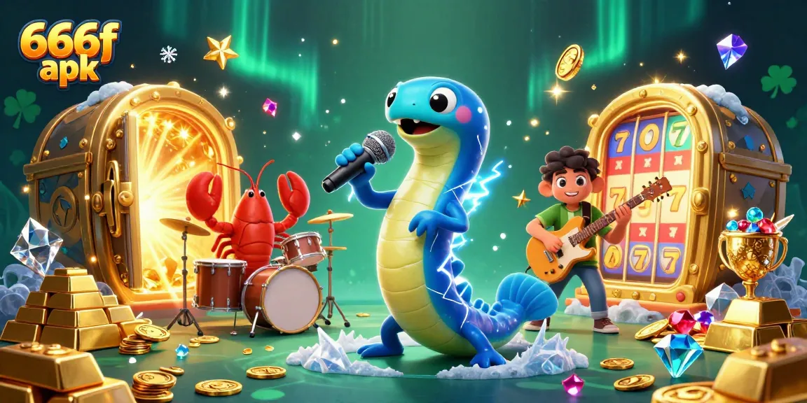 Play exciting games with 666f apk, featuring vibrant casino characters and treasures in this dynamic scene.