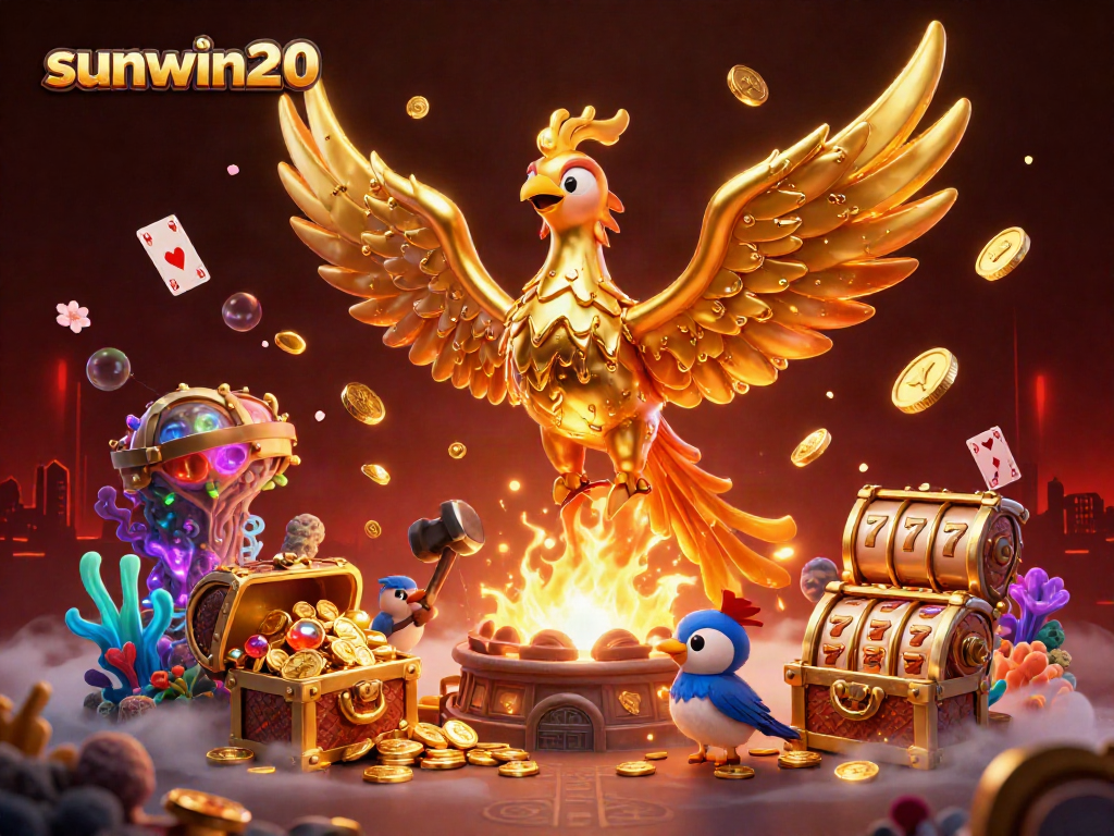 Experience thrilling moments with sunwin20, featuring dynamic casino elements and a golden phoenix.