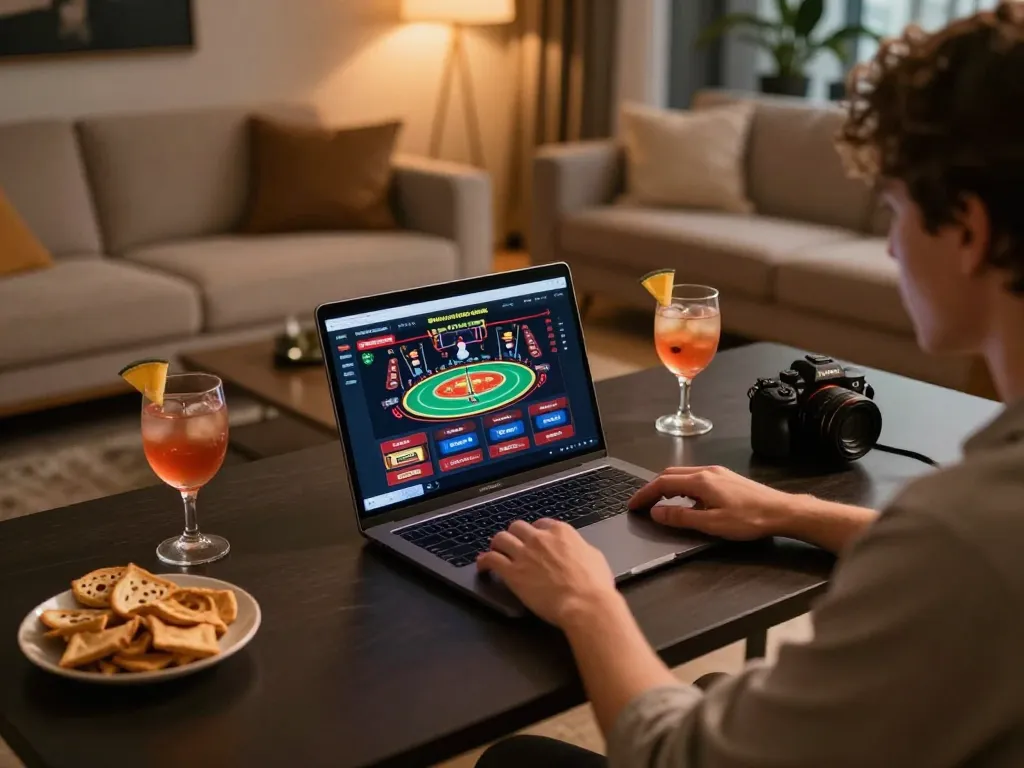 Cá cược trên 12bet trong khi tận hưởng một phiên chơi game ấm cúng tại nhà, thể hiện trải nghiệm casino trực tuyến hấp dẫn