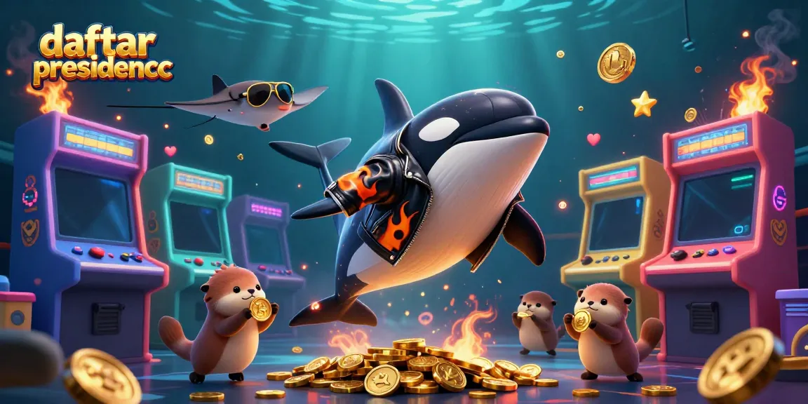 Engage in thrilling gaming at daftar presidencc with cartoon orca, stingray, and otters.