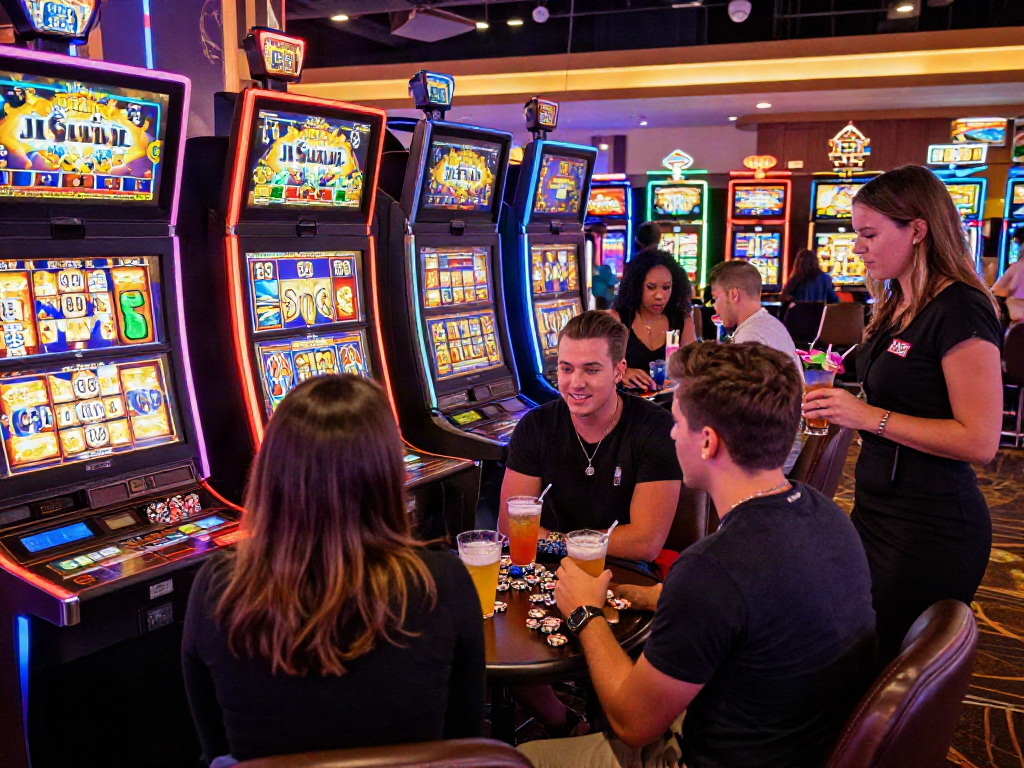 Permainan Slot yang seru di kasino dengan teman-teman yang bersenang-senang.