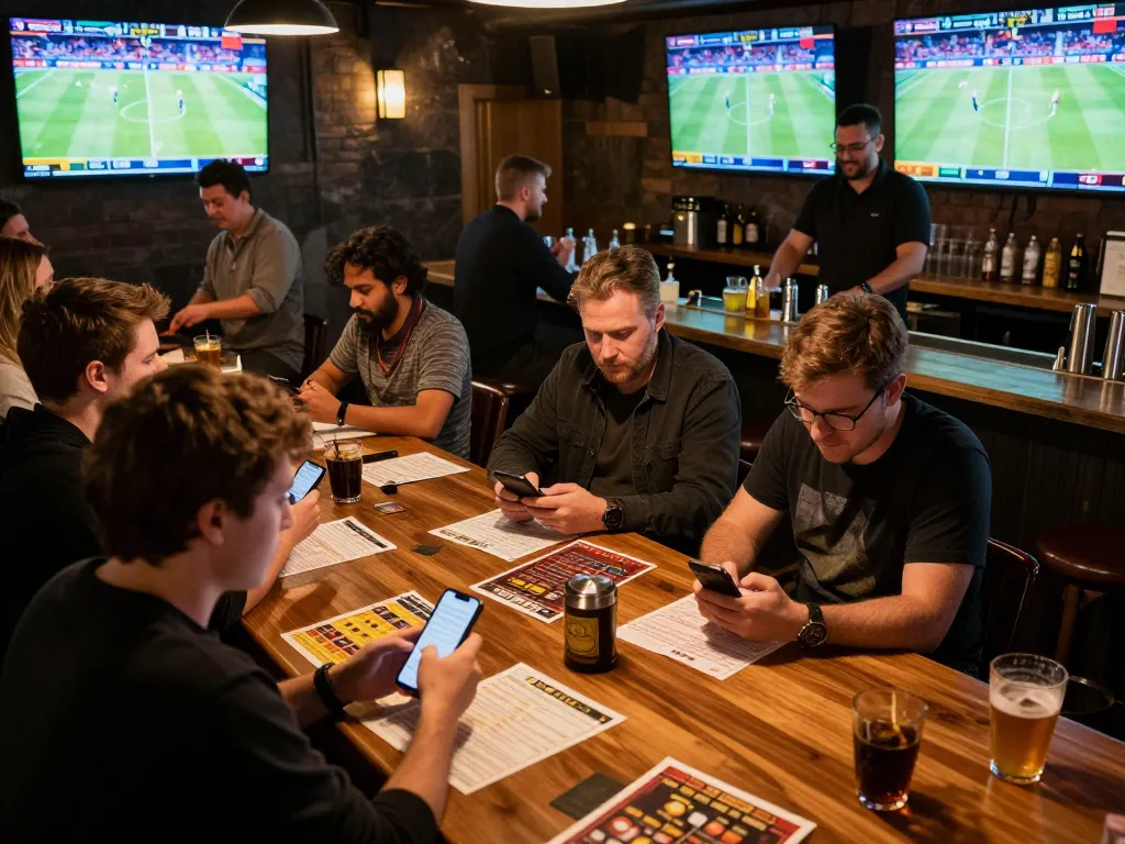 Experience fabet sports betting excitement with friends in a lively bar setting.