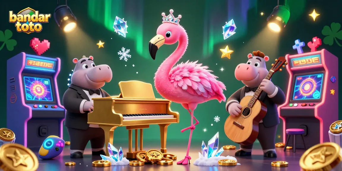 Engage with bandar toto in an energetic casino scene filled with vibrant characters and gaming elements.